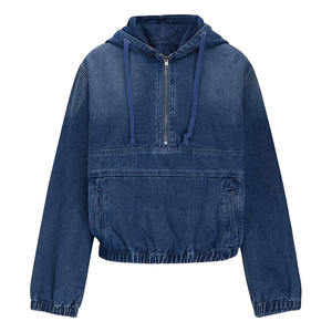Chaqueta de mezclilla con capucha y cremallera, estilo vintage, lavado desgastado, corte holgado, personalizada de fábrica, para hombre, estilo urbano oversize - Product Image 1