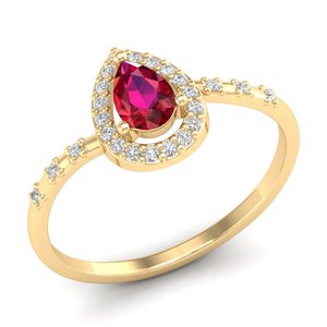 Bagues de fiançailles REYES en or jaune massif 14 carats de haute qualité avec rubis taille poire 0,5 carat et bagues demi-éternité halo en argent 925 – Bijoux - Product Image 2