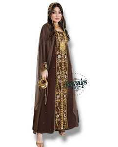Awais House Brown Embroidered Polyester Plus Size Abaya Long Sleeve Floor Length Solid Elegant Wedding Dress Women Traditional - Product Image 2