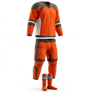 Men's <b>Orange</b> Hockey Uniform Set With Protective Padding And Matching <b>Socks</b> - Product Image 3