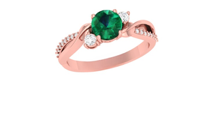 Anillo de Compromiso de Oro de 18k con Esmeralda Cultivada en Laboratorio de Corte Redondo de 1ct, Detalles de Diamantes de Varias Formas, Joyería Hecha a Mano Personalizada - Product Image 1