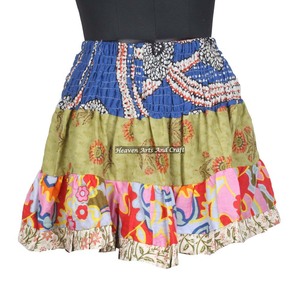 2026 New Arrival Ladies Cotton Mini <b>Skirt</b> Vintage Indian Boho Hippie Mini Length Patch Work Cotton Mini <b>Skirt</b> Boho Stylish Multi - Product Image 3