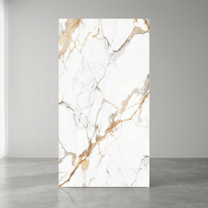 Dalles de pierre frittée Calacatta Ultra Blanc Brillant 64x128in (1.6x3.2m) à haute brillance et résistantes aux acides pour comptoirs de chambre et de couloir - Product Image 3