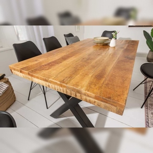Vandana Natural Value <b>dining</b> <b>table</b> IRON CRAFT 160cm natural mango <b>wood</b> <b>industrial</b> design black metal - Product Image 2