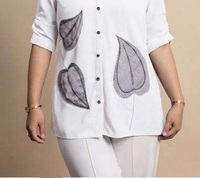 Kemeja Klasik Wanita dengan Bordir Daun, Modern, Fit Santai, Nyaman & Bebas Kerut, Kemeja Kancing, Pakaian Kasual