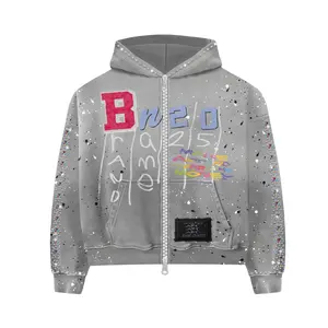 Conjunto de Sudadera y Pantalones Deportivos Personalizados de Invierno con Cremallera, Estampado y Efecto Ácido, Pantalones Acampanados y Sudadera con Capucha - Product Image 4