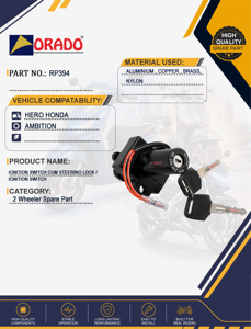 Interruptor de encendido Hero Honda Ambition, calidad de exportación para repuestos de motocicletas en India, Orado - Product Image 2