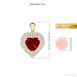 Pendentif en rubis rouge naturel de 5 mm, 0,4 carats, en forme de cœur, avec double halo de diamants, cadeau romantique pour la Saint-Valentin, bijou raffiné pour elle - Product Image 3