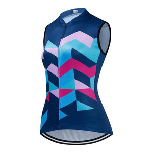 Maillot de cyclisme sans manches pour femme, motif géométrique, bleu, rose, violet, coupe-vent, respirant, gilet de vélo, haut de performance pour le cyclisme - Product Image 1
