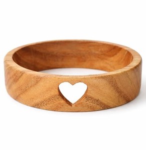 Heart Cutout Wooden Bangle <b>Bracelet</b> for Women Rustic <b>Boho</b> Vintage Style Hand Carved Daily Wear Party & Festive Fashion Cuff - Product Image 1