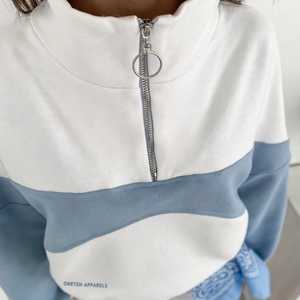 <b>Women</b> Color Block Half Zip Sweatshirt Stand Collar Drop Shoulder Long Sleeve Casual Pullover - Product Image 6