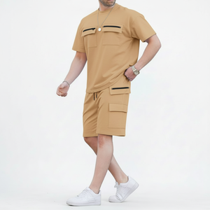 Conjunto Deportivo de Verano Personalizado, 100% Algodón Tejido, Transpirable, Ecológico, Unisex, Informal, Ligero, Cómodo, de Color Sólido - Product Image 1