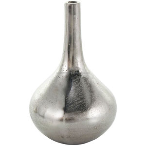 Silver coated metal flower vase with handcrafted feel and <b>vintage</b> touch suitable for hotels spiritual spaces or spas - Product Image 3