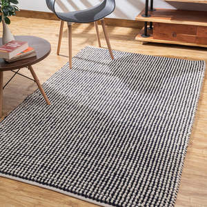 Blue <b>White</b> Geometric Handmade Modern Cushioned Wool Area <b>Rug</b> Woven Braided Latex Backing Rectangle Indoor Home Decor - Product Image 5