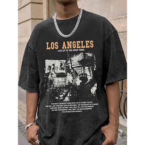 Oversized Graphic <b>Tshirts</b> for Men Acid Wash Los Angeles Vintage Tees Streetwear Baggy Cotton Shirts Casual Tops - Product Image 4
