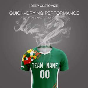 Uniforme de Fútbol Personalizable con Cuello en V Verde, Manga Corta, Poliéster que Absorbe la Humedad, Impresión del Nombre del Equipo, Corte Atlético para Hombre Adulto, OEM ODM - Product Image 4