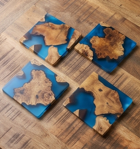 Modern Square Walnut Wood Epoxy Resin <b>Coasters</b> Minimalist Design Perfect For Tea Drinks Tabletop Accessory Home And Gifts - Product Image 6