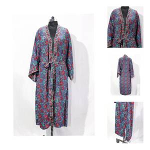 Kimono de Verano Hecho a Mano con Estampado Floral, 100% Seda, Cuello en V, Transpirable y de Secado Rápido, Vestido Informal - Product Image 1