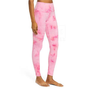 High Waist Pink <b>Tie</b> <b>Dye</b> Yoga <b>Leggings</b> Full Length Four-Way Stretch Spandex Polyester Women's Pants - Product Image 3