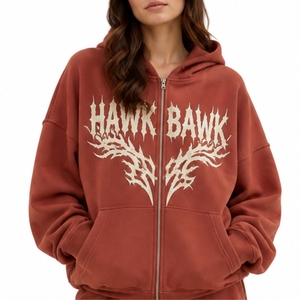 Conjunto de chándal con capucha para mujer, estilo casual, con cremallera frontal, corte holgado, estilo urbano, estampado de letras, chándal de calle para mujer - Product Image 4