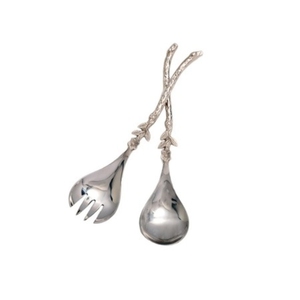 Ensemble de 2 cuillères à salade élégantes en acier inoxydable avec manche perlé doré, couverts en métal poli pour la maison et la restauration, prix bas - Product Image 6