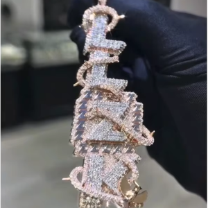 Pendentif Lettre Personnalisé Iced Out en Argent Sterling 925 avec Moissanite VVS, Pendentif Hip Hop Vertical Iced Out, Breloque - Product Image 1