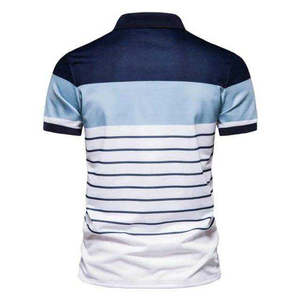 Polo en tricot à manches courtes pour homme, à blocs de couleur et rayures, coupe classique, décontracté, bleu, blanc, marine - Product Image 1