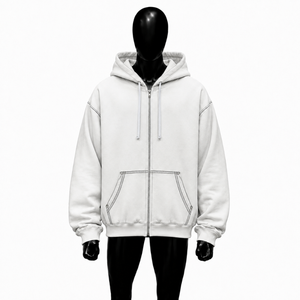 <b>White</b> Oversized Zip Up Hoodie Unisex Heavyweight Fleece <b>Sweatshirt</b> Drop Shoulder Streetwear Blank Custom Hoodies For <b>Men</b> Women - Product Image 1