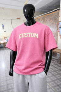 เสื้อยืดโอเวอร์ไซส์ผ้าวาฟเฟิลสำหรับผู้ชาย สไตล์สตรีทแวร์ พิมพ์ลายโลโก้ตามสั่ง ไหล่ตก ผ้าฝ้ายเนื้อสัมผัสพิเศษ เสื้อยืดเปล่าลำลอง - Product Image 6