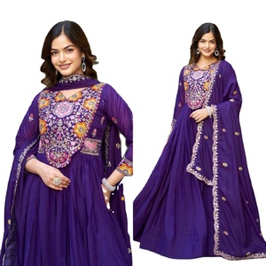 Ropa Tradicional India para Mujer, Conjunto Salwar Kameez de Georgette con Bordado, Secado Rápido, para Todas las Temporadas - Product Image 1