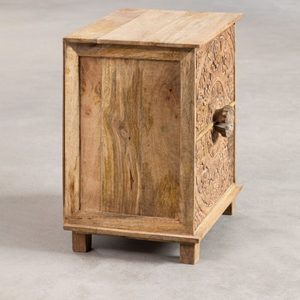 Solid Mango Wood Carved Nightstand Two Drawer <b>End</b> <b>Table</b> Bedroom Cabinet Floral Accent <b>Storage</b> - Product Image 3