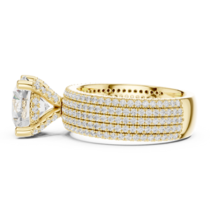 Yellow Gold Round Cut Lab Grown <b>Diamond</b> Wide Pave Engagement <b>Ring</b> for Women Fine Jewelry - Product Image 2