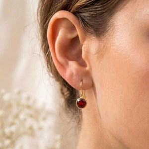 Handmade Natural Garnet <b>Red</b> Gemstone Drop <b>Earrings</b> with Bezel Setting in 925 Sterling Silver or Gold Filled Minimalist Hook - Product Image 2