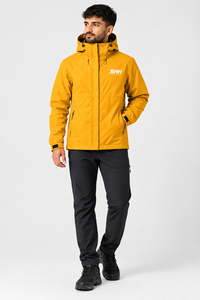 Men’s Mustard Yellow Hooded Rain <b>Jacket</b> <b>Lightweight</b> Waterproof Shell Windbreaker with Storm Flap Zip Pockets Adjustable Cuffs - Product Image 5