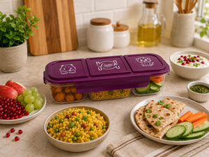 <b>Lunch</b> <b>Box</b> 3 Compartments Plastic Portable Detachable Lid Food Grade Material Children Cute Design Rectangle M Size - Product Image 4