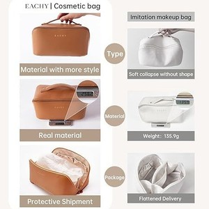 กระเป๋าเครื่องสำอางเดินทางขนาดใหญ่ ผลิตจากหนัง PU ทนทาน เป็นมิตรกับสิ่งแวดล้อม ปิดด้วยซิป หูหิ้วนุ่ม กันน้ำ พกพาสะดวก - Product Image 5