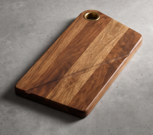 Planche à découper artisanale en bois de manguier finition noyer durable avec anneau en laiton - Product Image 3