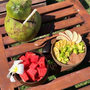 Disposable <b>Coconut</b> <b>Shell</b> Bowl Combo Spoon-Eco-Friendly Lightweight-Bohemian Design for Camping-Custom Logo Available-12-13cm - Product Image 3