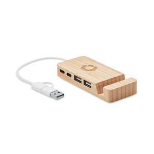 Hubstan 4 puertos Bamboo USB Hub Producto promocional - Product Image 4