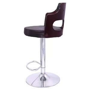 DPI Brown PU Leather <b>Bar</b> <b>Stool</b> with Glossy Finish <b>Adjustable</b> Height Metal Base-Modern Contemporary Kitchen Counter Height Chair - Product Image 2