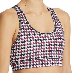 Women Sports Bra Houndstooth Pattern Racerback Wire Free Quick Dry Polyester Spandex Breathable Athletic Top - Product Image 5