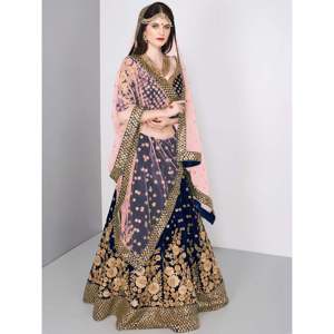Magnifique Lehenga Choli brodé semi-couture de couleur bleu marine pour les occasions spéciales par Zeel Clothing - Product Image 1