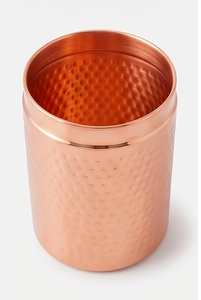 Copper Hammered Food Container With Stainless Steel Lid Round Spice <b>Storage</b> <b>Box</b> Minimalist Design Keep Fresh 1 Layer For Home - Product Image 3