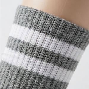 Gray Crew <b>Socks</b> With White Stripes Knitted Cotton Breathable Casual Daily Wear Adult Size Standard Spring Season - Product Image 4