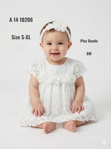 Robe blanche en dentelle florale brodée, longueur genou, pour filles A14 10206 + bandeau - Product Image 3