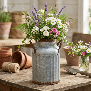 Rustic <b>Galvanized</b> Milk Can Vase with Dual Side Handles Antique Finish Metal Flower <b>Bucket</b> Industrial Farmhouse Planter Home Deco - Product Image 2