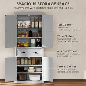 Armadio dispensa grigio autoportante da 184 cm con ante e ripiani per la conservazione degli alimenti - Product Image 4