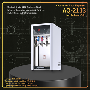 Dispensador de Agua de Sobremesa AQUATEK AQ-2113, Agua Caliente, a Temperatura Ambiente y Fría, Acero Inoxidable 316L, Uso Comercial - Product Image 1