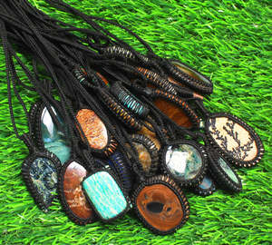 Macrame Pendants <b>Necklace</b> For Women Assorted Gemstone Handmade Thread Macrame Pendants Jewelry Wholesale Lot For Bulk Sale - Product Image 1