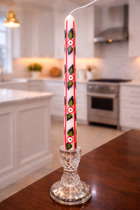 Bougie conique de Noël blanche de qualité supérieure, peinte à la main, en cire de soja et de paraffine, avec des rayures rouges, des feuilles vertes, parfum oriental, sans fumée - Product Image 2